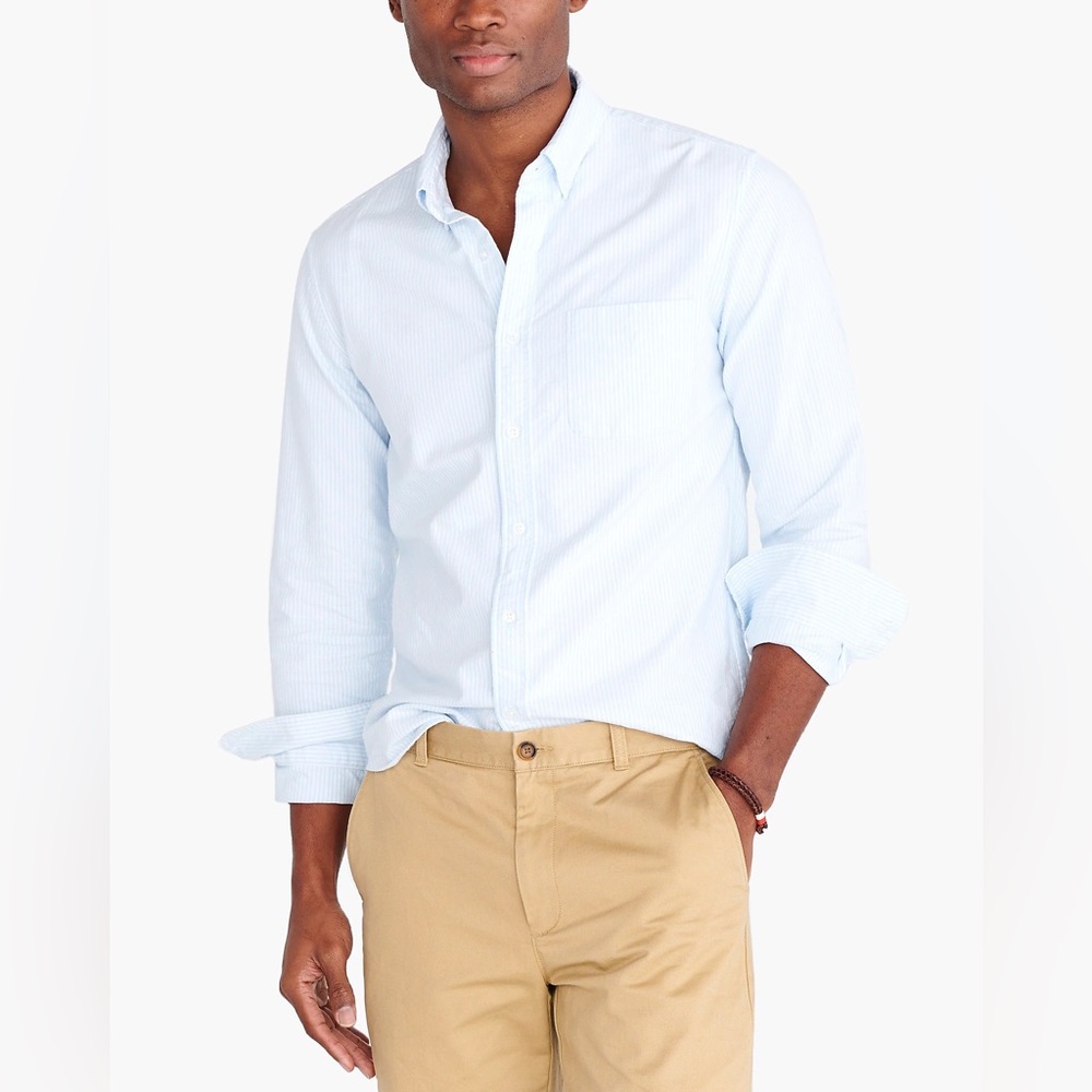 NWT J.Crew Flex Oxford Shirt Slim Fit Blue White Stripe XXL - Picture 2 of 9